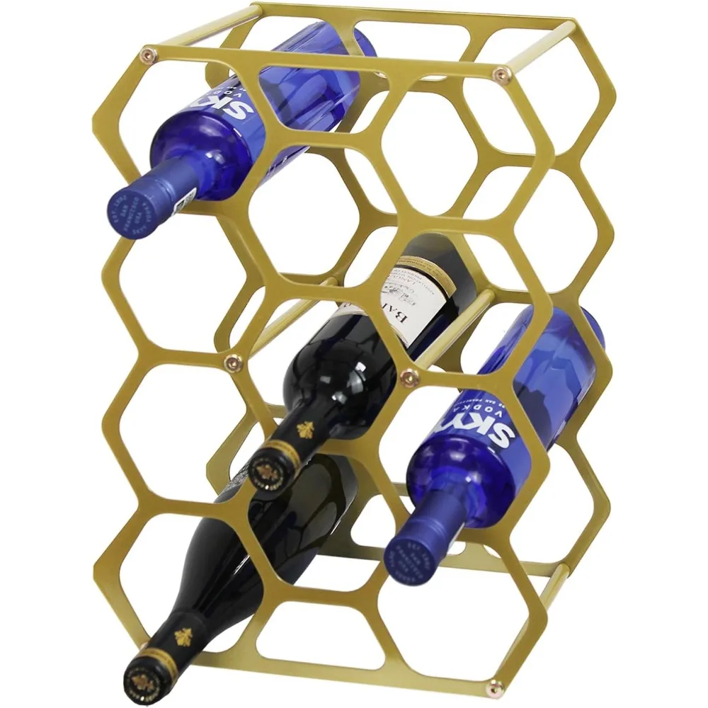 at-valy countertop wine rack,durable and sturdy freestanding 14 bottle wine holder for home decor, bar,cabinet,pantry (gold)