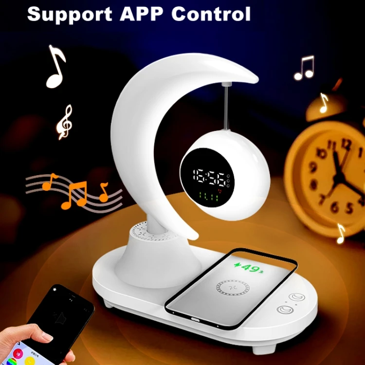 Wireless Charger Moon Audio Ambient Light Unlimited Dimmable with Clock Display