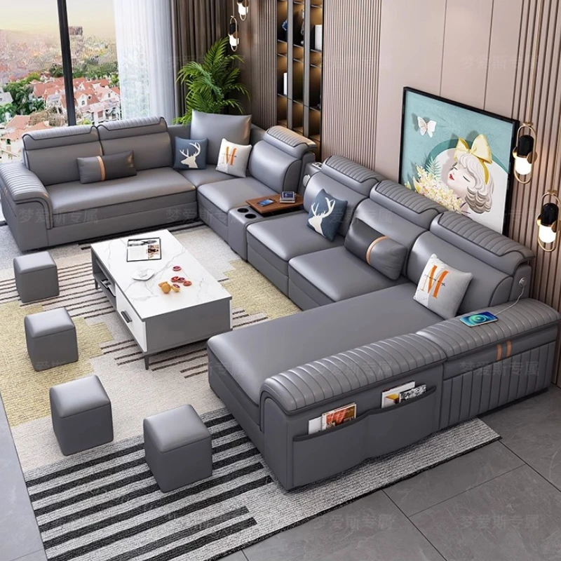 

Lounge Leather Sofa Retractable Sleeper Modern Couple Bed Sofa Reclining Armchair Nordic Entertainment Muebles Hotel Furniture