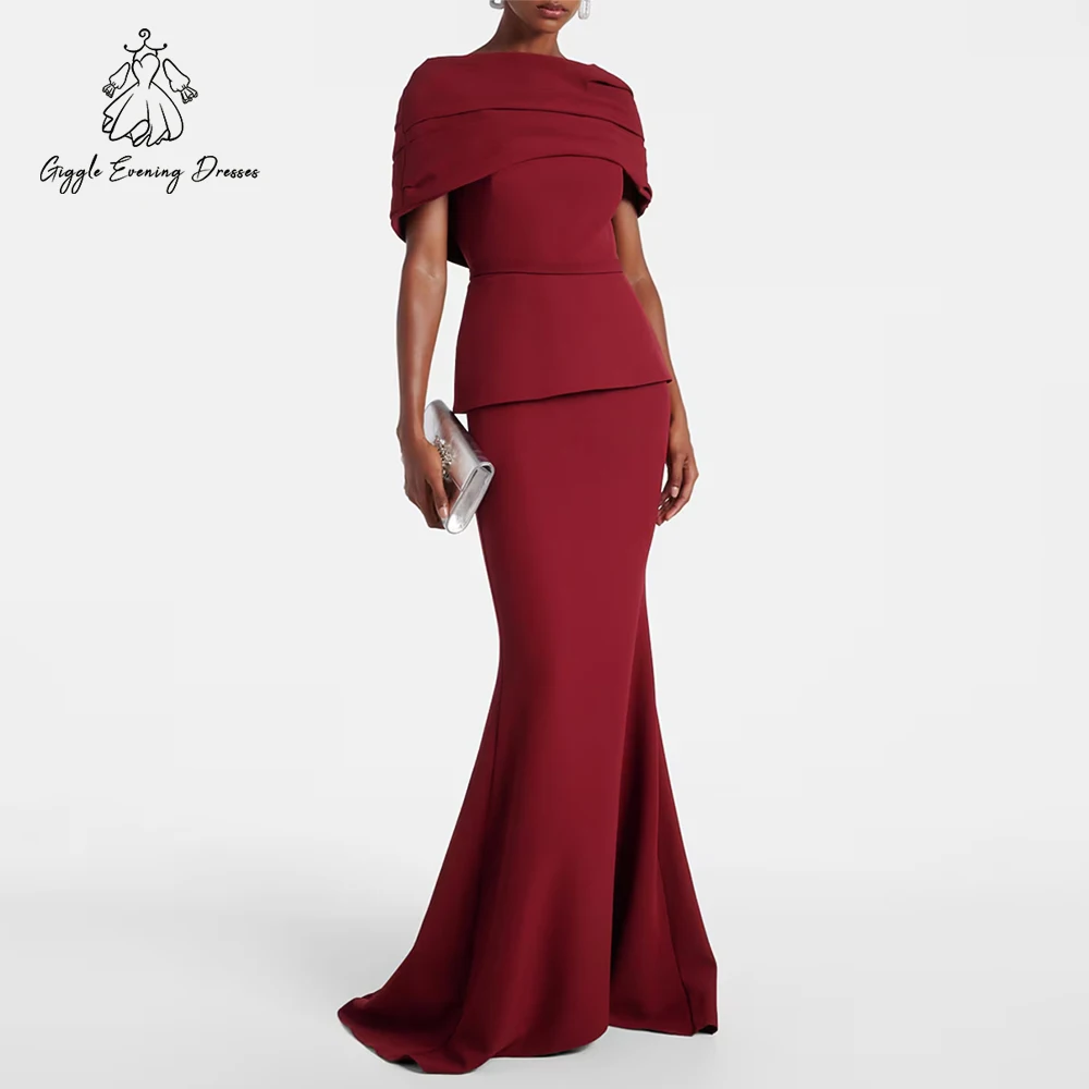 فساتين الحفلات المسائية من Giggle باللون الأحمر على شكل حرف O للنساء بأكمام قصيرة أنيقة على شكل حورية البحر لحفلات الزفاف بطول الأرض حسب الطلب