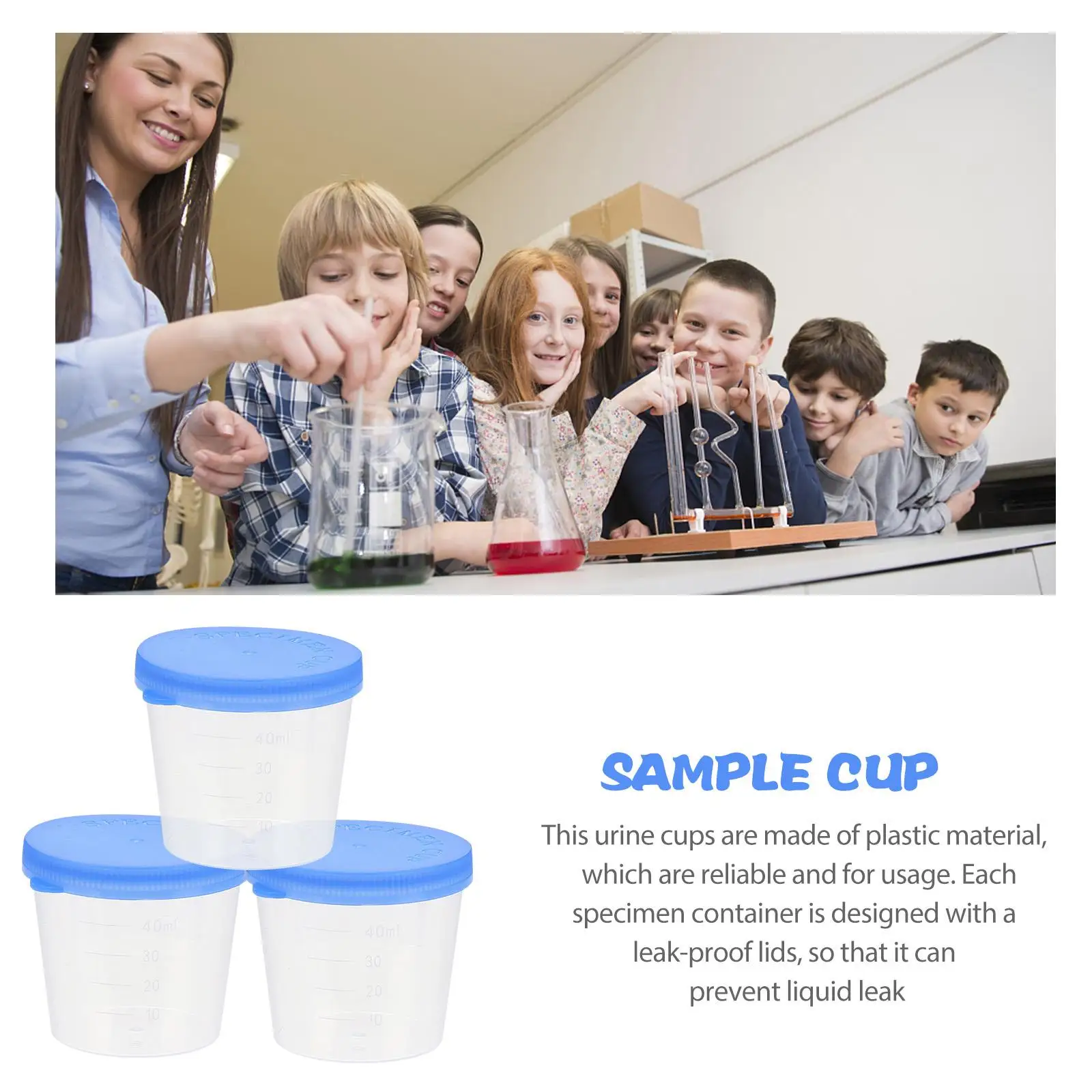 50 Pcs Sample Cups Urine Collection Containers with Lid Safe Leak Proof Specimen Jars Laboratory Fluid Cup Men Testing