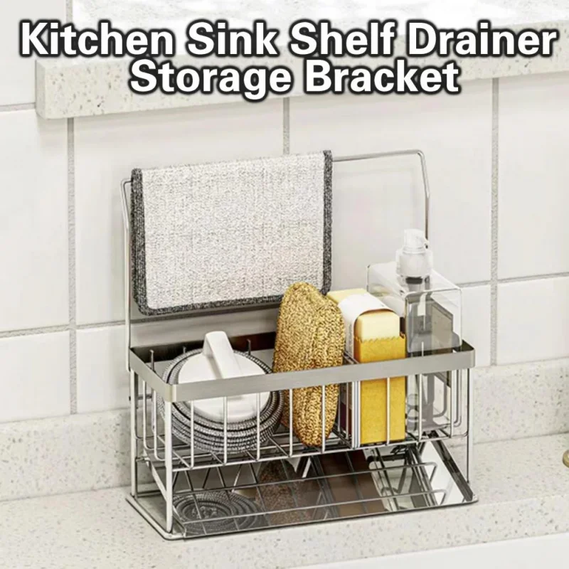 Kitchen Sink Drainage Rack Anti-Rust Sink Sponges Scrubbers Soap Adjustable Slope Design Multifunctional Storage Rack