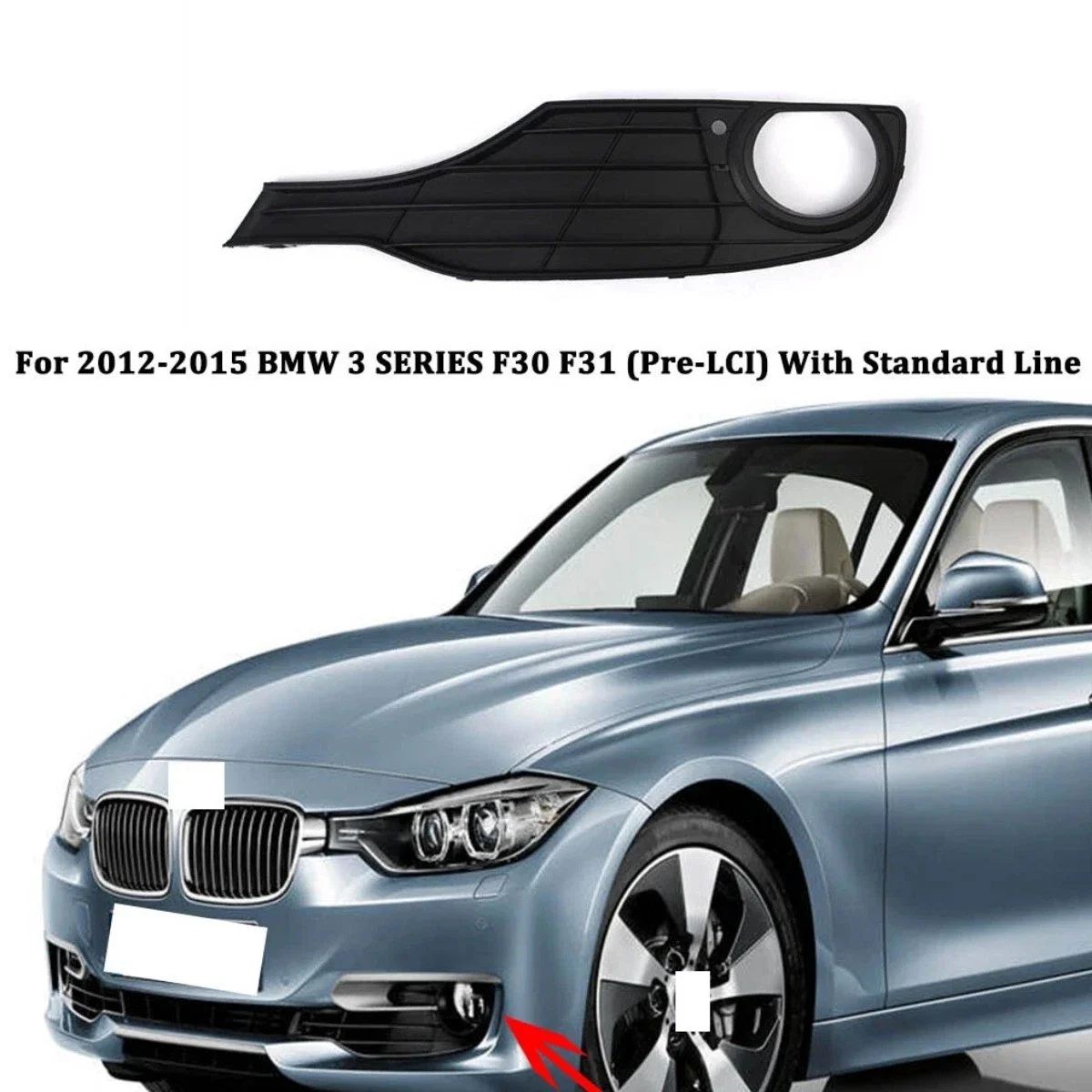 Front Lower Bumper Fog Light Grille Pair For BMW 3 Series F30 Modern 2012‑2015 Fog Lamp Cover Trim OE 5117281919 51117255365