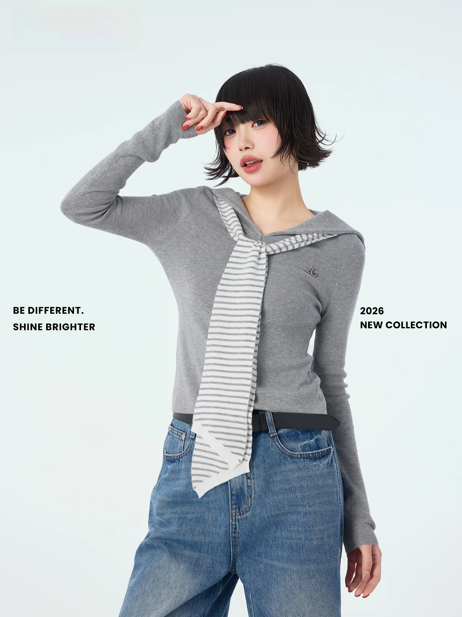 

ay Navy Collar Slim Fit Striped oulder Wrap Original Design Top Casual Sle Long Sve Polyester Fiber Women's Knitted ...