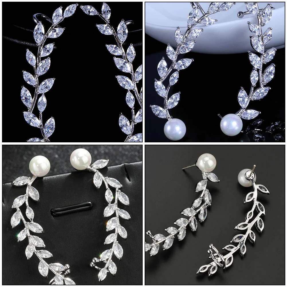 

Willow Leaf Earrings Climber for Women Hoop Beautiful Silver Crawler Bride