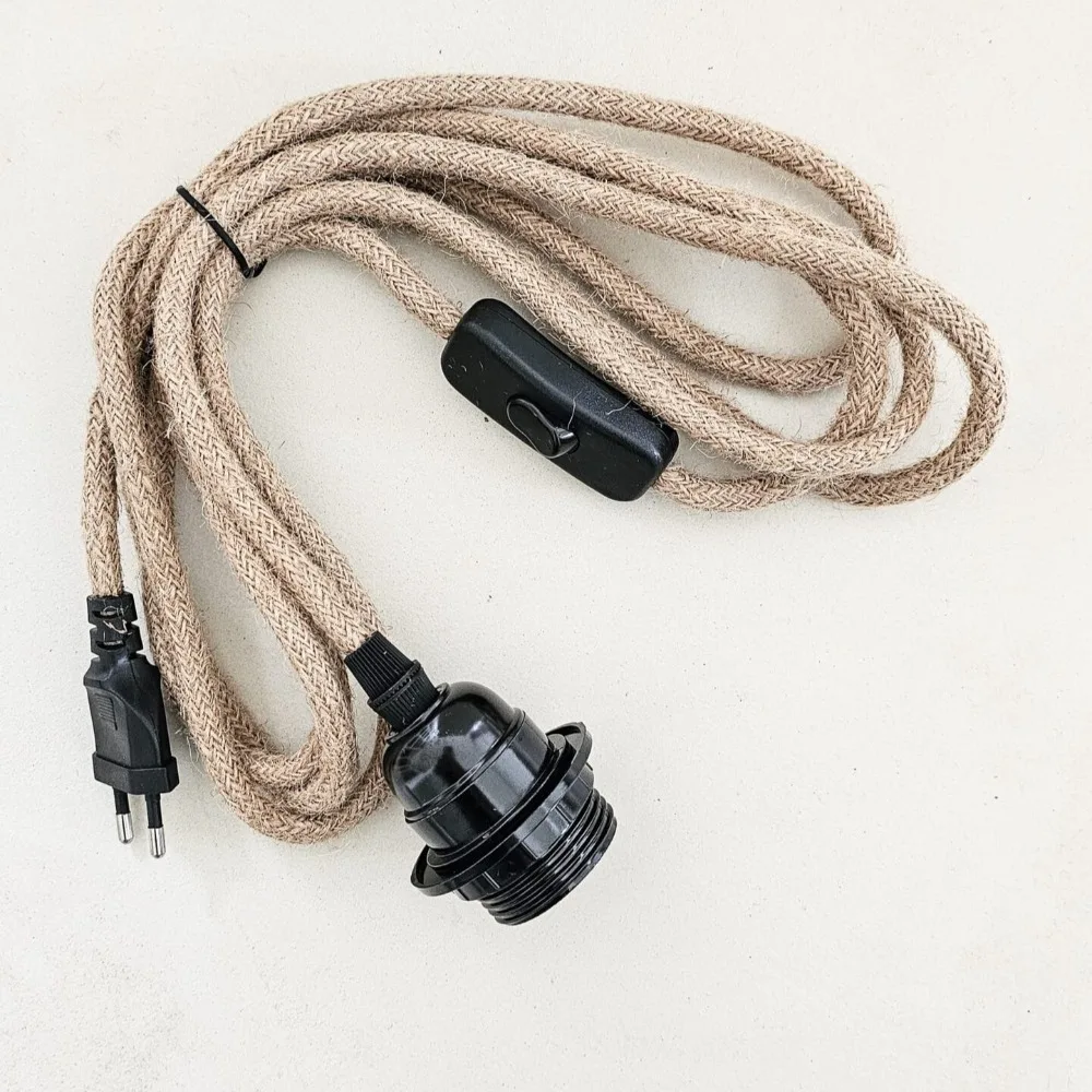JOYINLED Hemp Rope Lamp Holder with 4.5M EU/US Plug in Cord Retro Pendant Light Cord with ON/OFF Switch E26 E27 Base For DIY