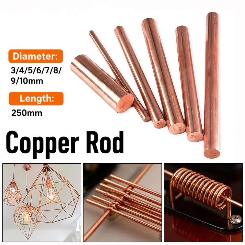 Durable T2 Copper Copper Rod Diameter 3-10mm Length 250mm Copper Round Bar Metal Rod