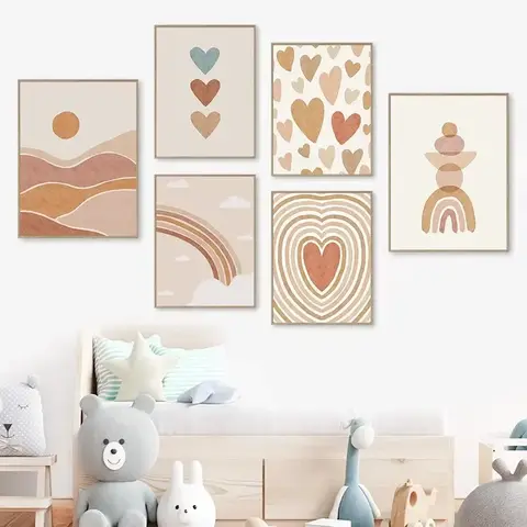 Abstract Llamas Sun Rainbow Heart Alphabet Themed Boho Nursery Wall Art Canvas Painting Posters and Prints Perfect Wall Pictures