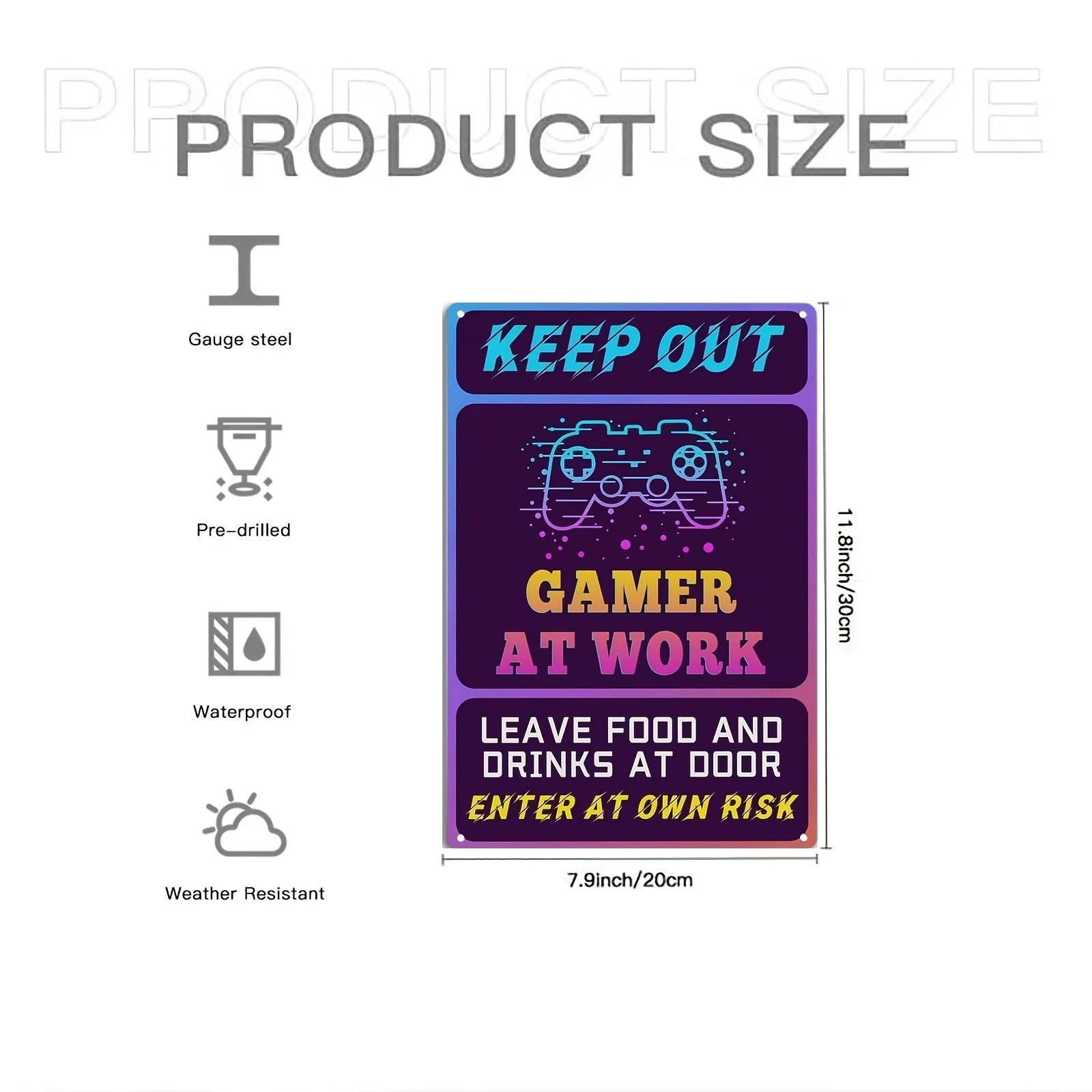 2D Flat Player at Work Retro Metal Sign 8x12 Inch Vintage Game Room Wall Decor with Enter at Your Own Risk No Power Needed Easy