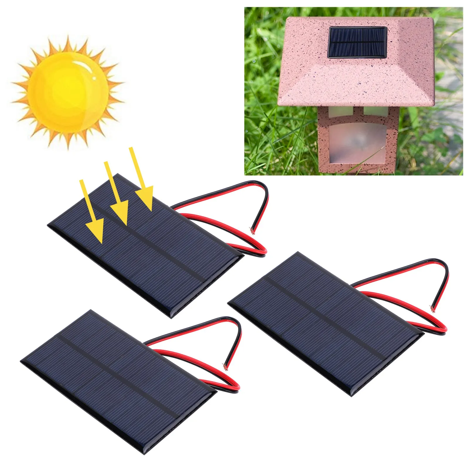 3pcs DC 6V 1W Solar Panel Cell Power Module Polycrystalline Silicon Solar Panel with 30cm Cable