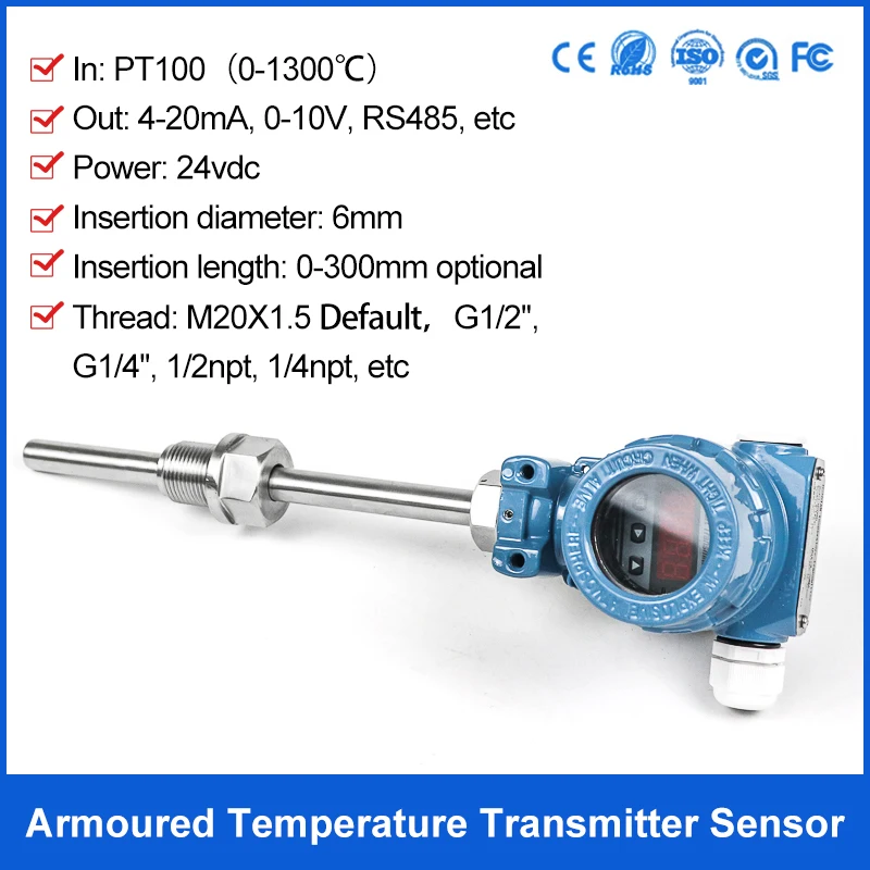 

0-1300 Degree 4-20mA K type Temperature Transmitter With Digital Display