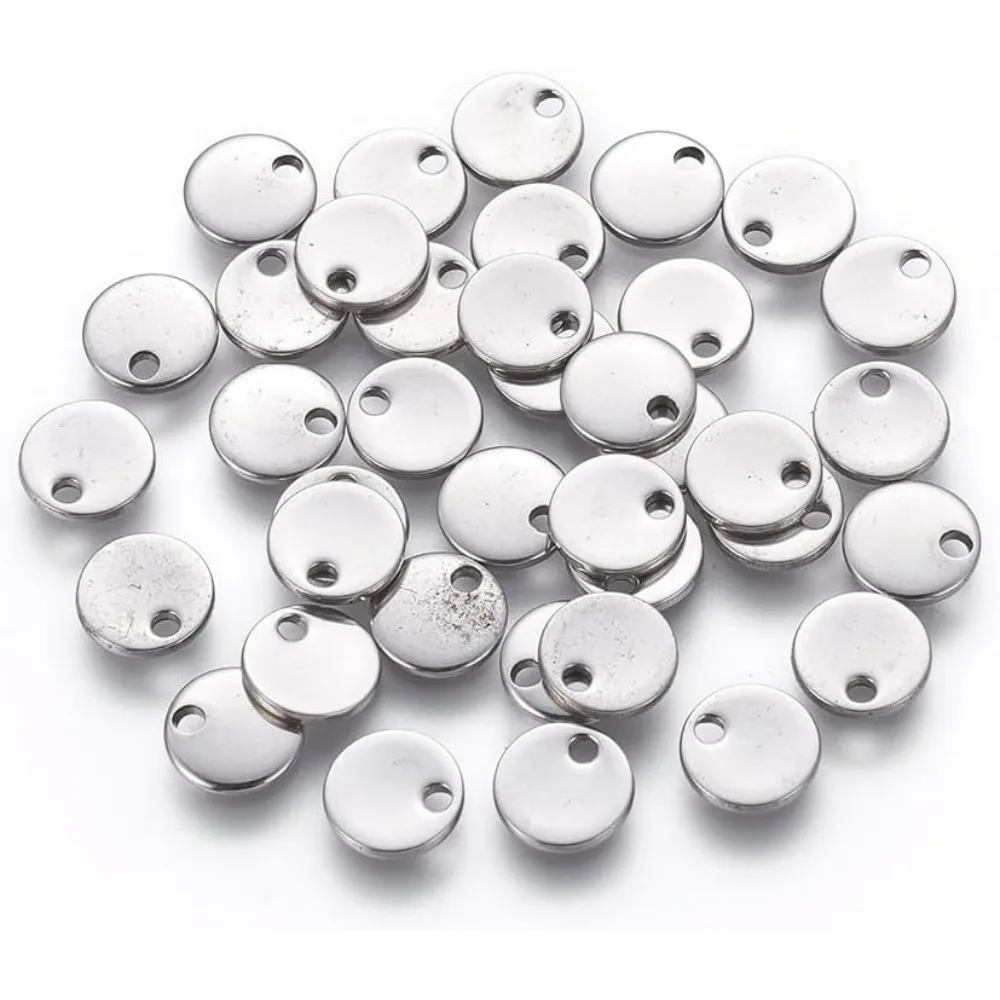 

100 шт., плоские круглые пустые штампованные бирки из нержавеющей стали 304, подвески, подвески 7x1 мм, металлические плоские круглые подвески в виде дисков с отверстием 1,4 мм