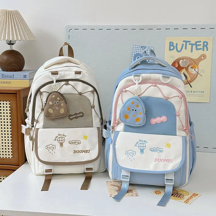 Cute Dual-Shoulder Backpack for Girls Primary And High School Students College Students Nylon Material Waterproof And Foldable
