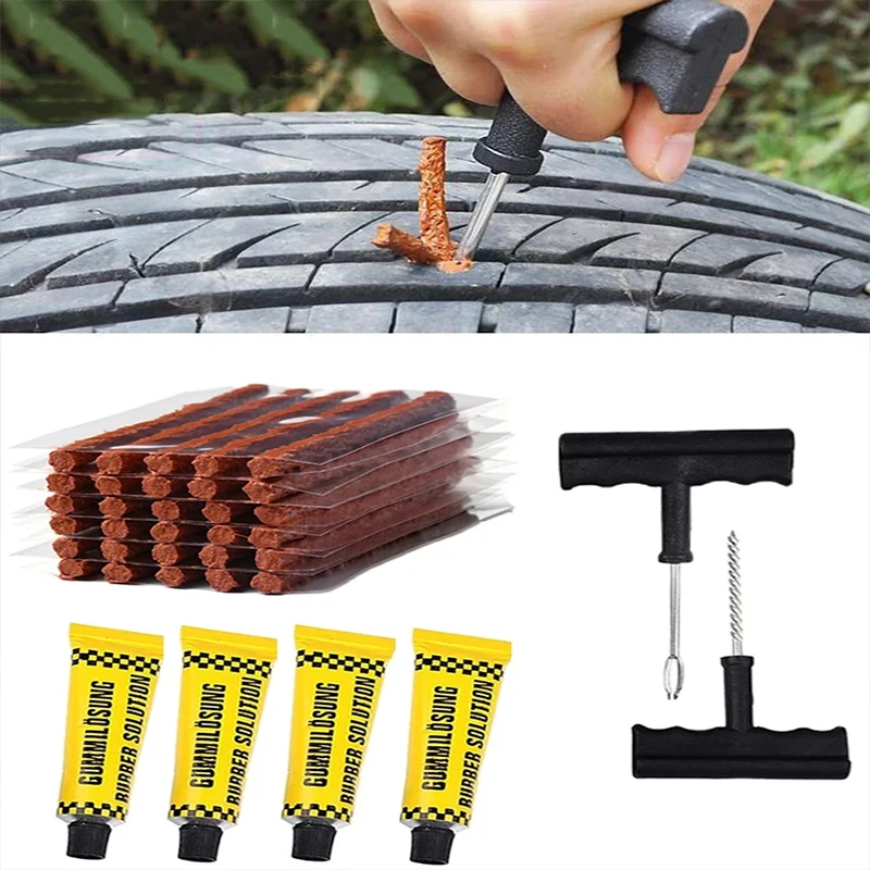 Car Tire Repair Kit Emergency Tire Repair Strips Glue Tubeless Tire Puncture Plug Set For Trucks Cars Motorcycles Accessories