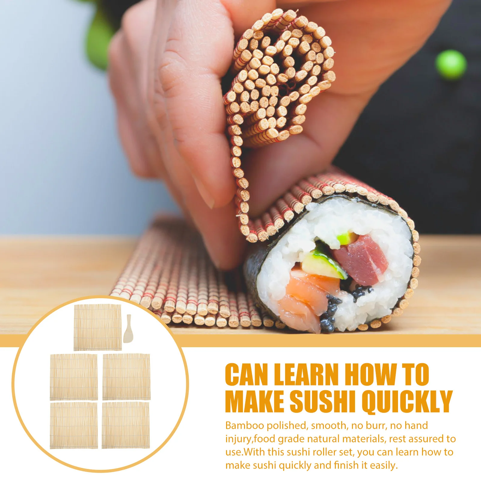 1 conjunto de esteira de rolamento almofada de bambu para kit de fabricação caseira inclui colher de arroz ferramenta de embrulho rolo de sushi gadget barra de cozinha