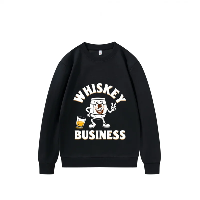Men's Sweatshirt Black Whiskey Business Cartoon Print for Casual Wear