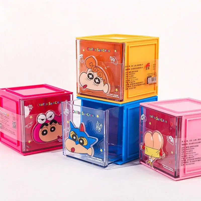 6PCS Kawaii Crayon Shin-chans Stackable Storage Box Acrylic Jewelry Ring Stationery Storage Daily Organization Girl Gift Lovely