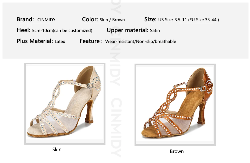 CINMIDY Mesh-Latin-Tanzschuhe für Damen, Satin-Tanzschuhe, bequeme Partyschuhe mit weicher Sohle, Salsa-Ballsaal-Tanzschuhe – Detail 5