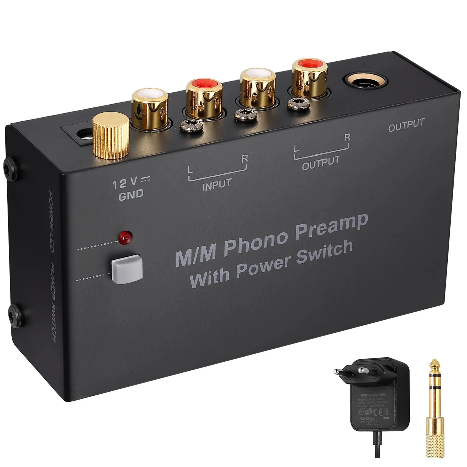 Phono Preamp Mini Stereo Audio Compact Ultra Low Noise MM Turntable Preamplifier With RCA Input Output 12V Power Adapter