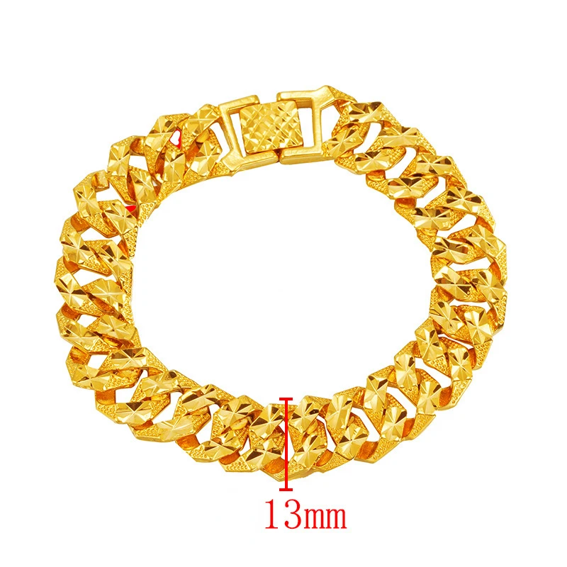 Pure 18K 999 Yellow Gold Bracelets for Men Bro Father Classic Wedding Party Christmas Gifts Jewelry Thickening Never Fade