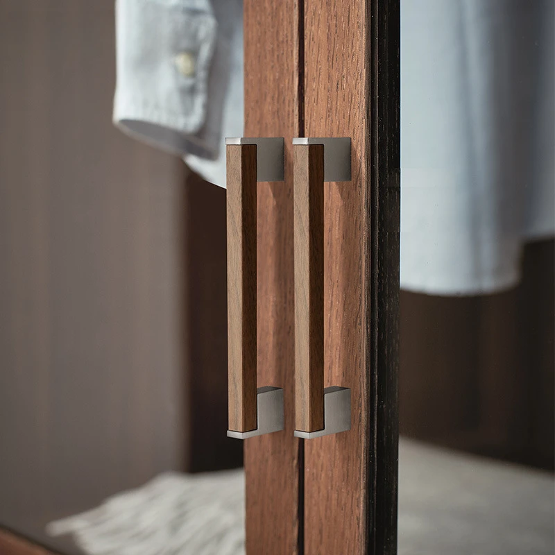 Black Walnut Cabinet Door Handles Wooden Wardrobe Cupboard Pulls Handle Black Oak Drawer Knobs Modern Furniture Hardware 320mm