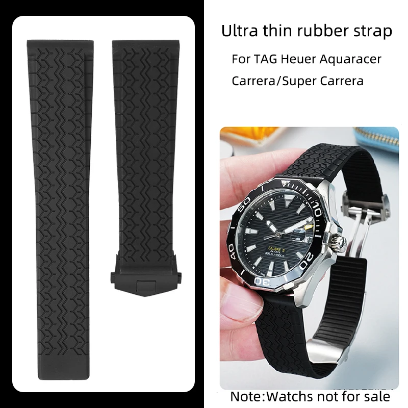 عالية الجودة سيليكون المطاط حزام الساعات 22 مللي متر صالح ل تاغ ساعة هوير الغوص حزام الرياضة الأسود سوار معصم من السيليكون للطي مشبك