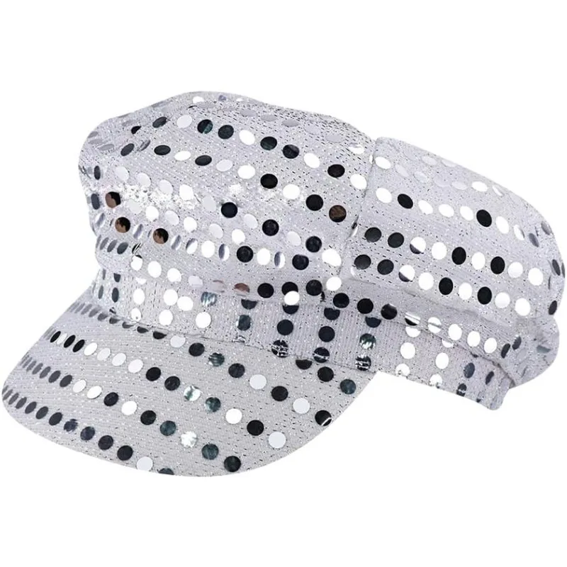 Glitter Sequin Hat Bling Costume Hat Retro Dress up Hat Beret Newsboy Cap Birthday Party Dance Hat Silver