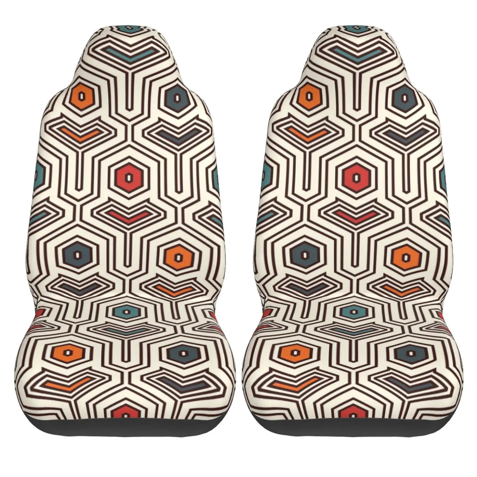 African Ethnic Geometric Pattern Car Seat Covers Set 2 Pcs Elastic Auto Interior Car Accessories Protectors Non-Slip Auto Cove