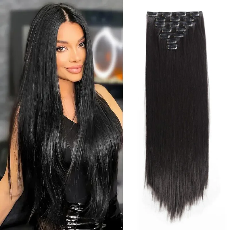 

LUPU 7pcs Synthetic Hair Extensions 16 Clips In Straight Hair Extensions 24 Inch Long Straight Ponytail Extensions for Women