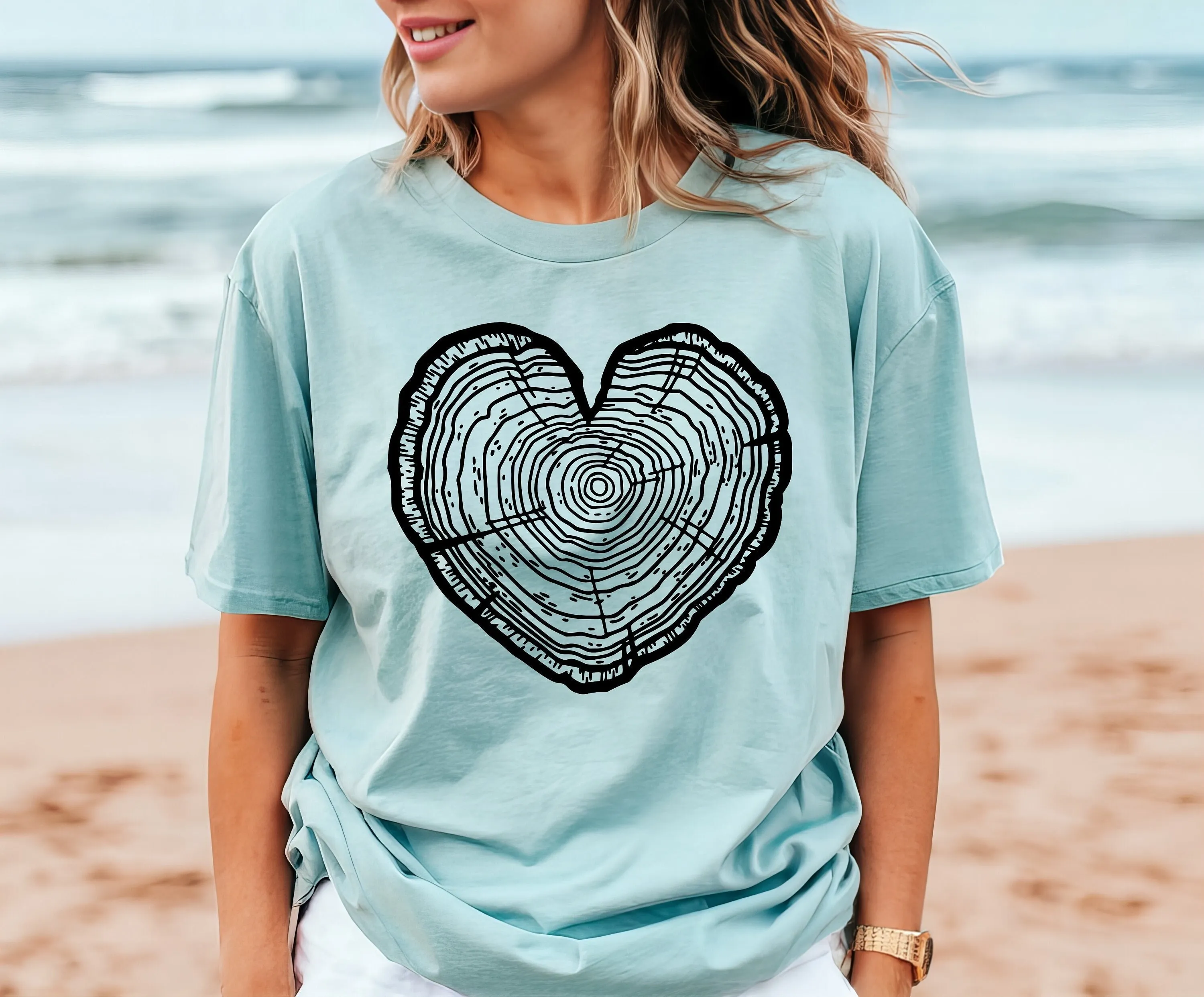 Heart Shaped Wood T Shirt Nature Life Slice Retro Hello Summer Vibes Camping