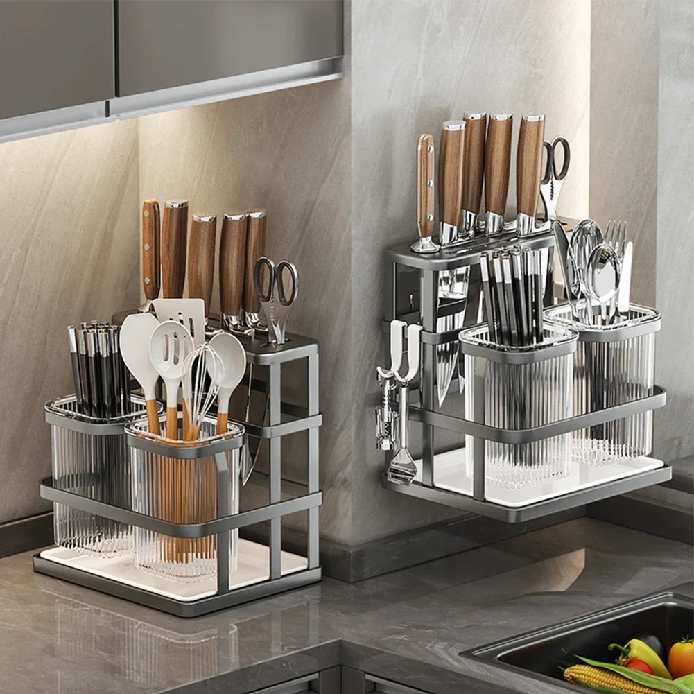 Kitchen Cutlery Holder Storage Holder Rack Storage Organizer Rack For Fork Knives Spoon Chopsticks Tableware With Drip Tray