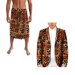 Pacific Heritage Long Sleeve Kimono Cardigan And Ie Two Piece Polynesia Samoan Style Retro Style Men's Trendy Suit For Party