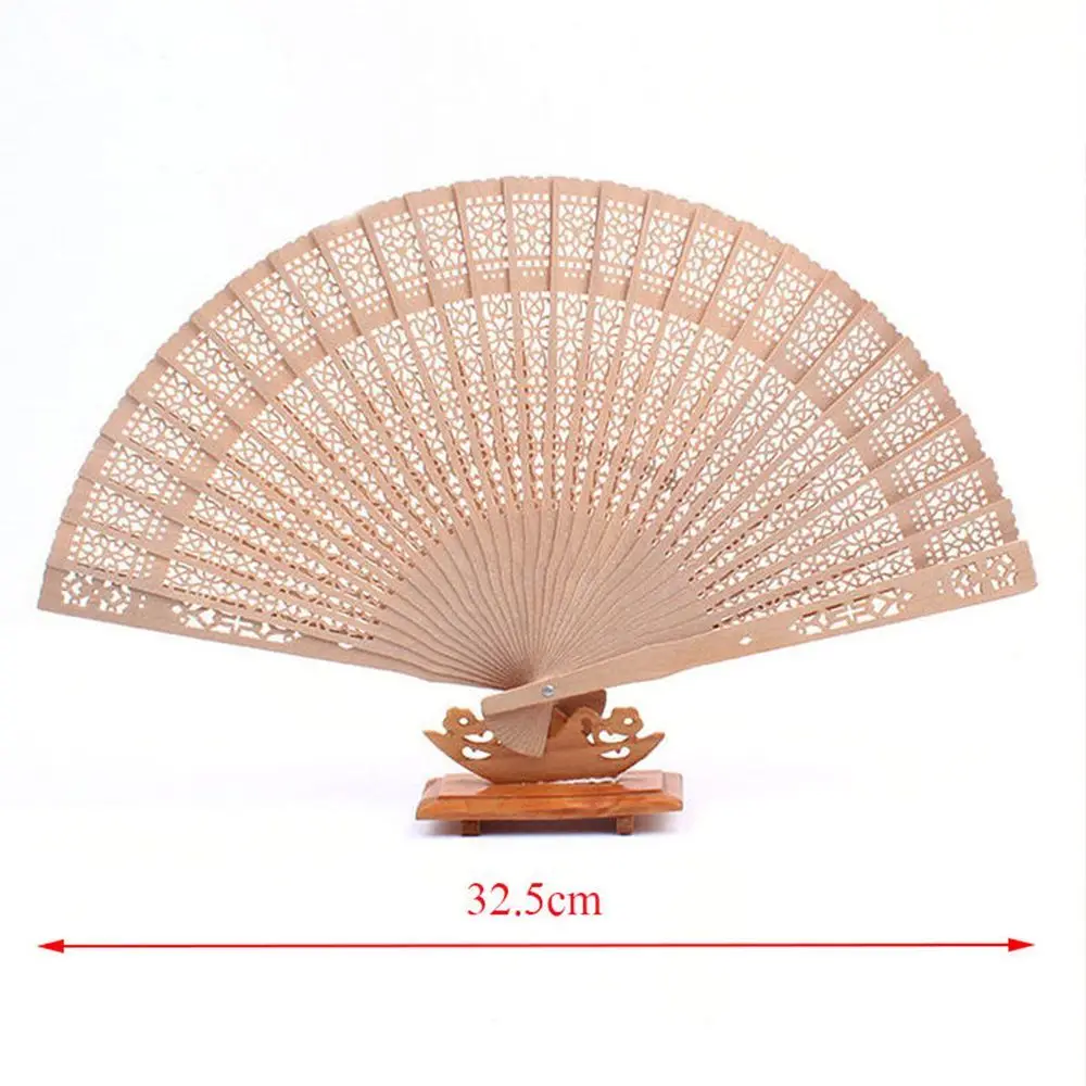 Crafts Silky Wedding Carved Hand Fragrant Party Bamboo Wooden Folding Fan Chinese Style