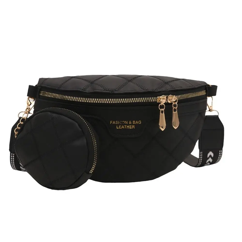 Elegant PU Leather Crossbody Chest Bag Stylish Chain Zipper Woven Lattice Pattern Fanny Pack Wide Strap Shoulder Bag For Women view 4
