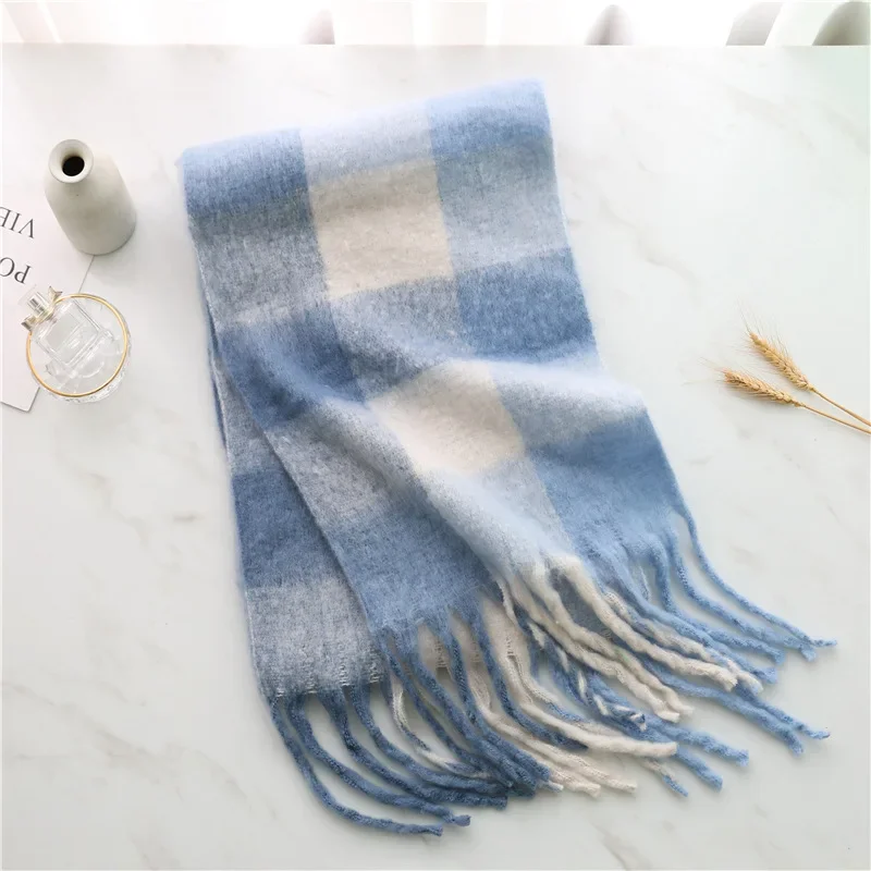 Autumn Winter Luxury Women Scarves 240*38cm Men Thickening Warm Scarf Rainbow Plaid Tassel Shawl Cashmere Imitation Fashion Wrap