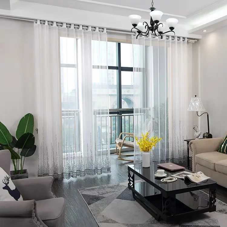 Simple and Stylish Gray and White Gauze Curtain Curtains for Living Dining Room Bedroom