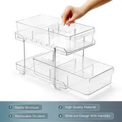 2 Tier Clear Organizer With Dividers Multi-functional Organizer Bathroom Countertop Rack Kitchen Snack Storage Holder