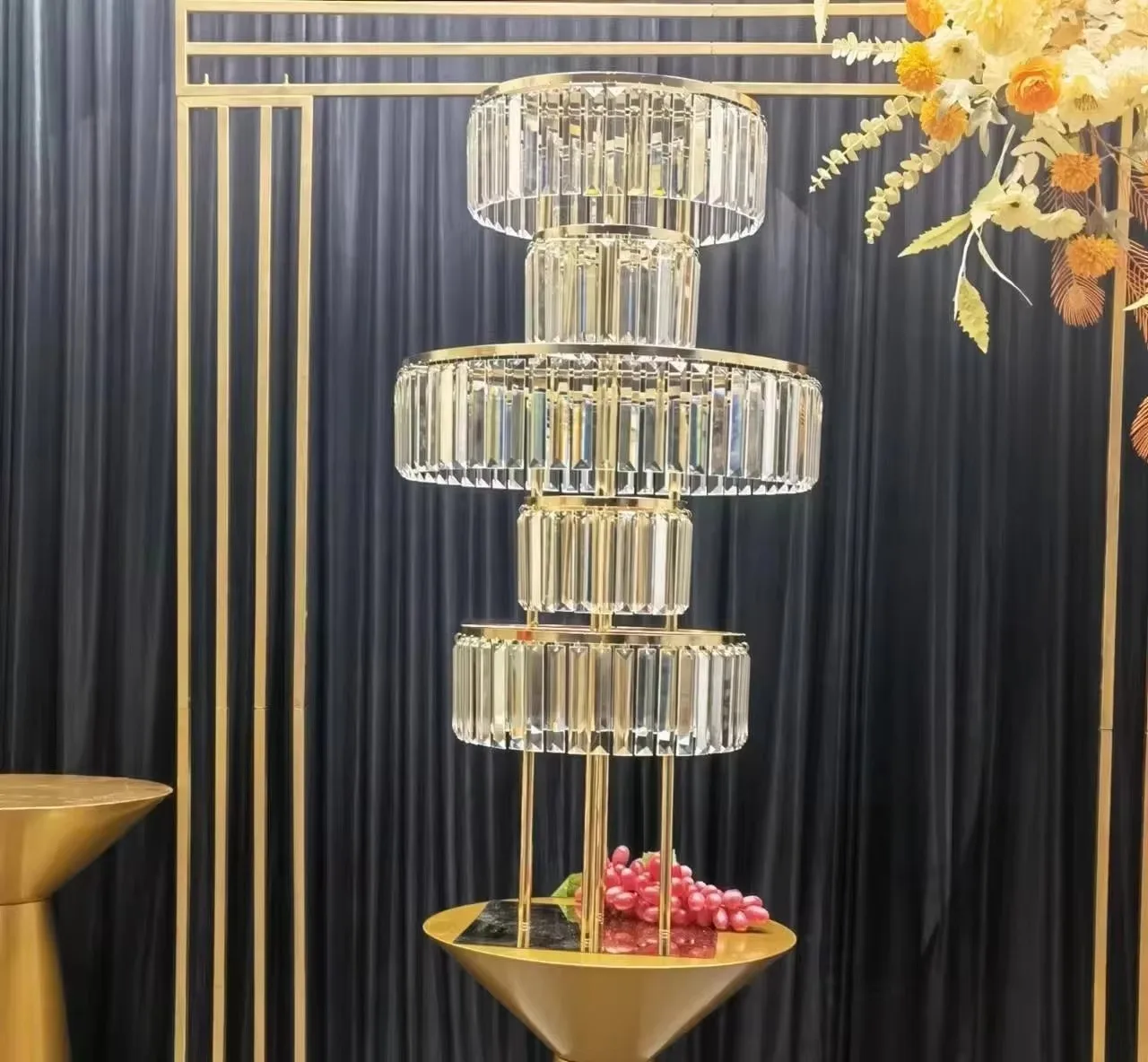 

Acrylic Crystal Flower Rack, Gold Arch Stand, Road Lead, Wedding Centerpiece, High, 120cm, 5 tier, 4Pcs