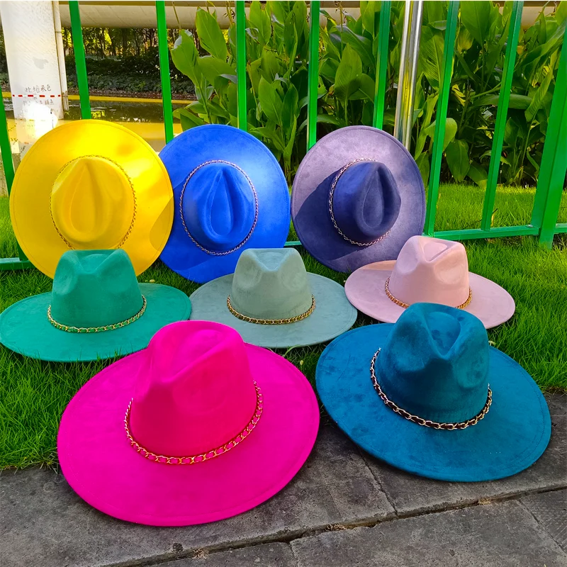 38 Colors Suede Wide Brim Felt Fedoras Hat for Women Men Church Jazz Cap Panama Denim Hat Wholesale шляпа женская