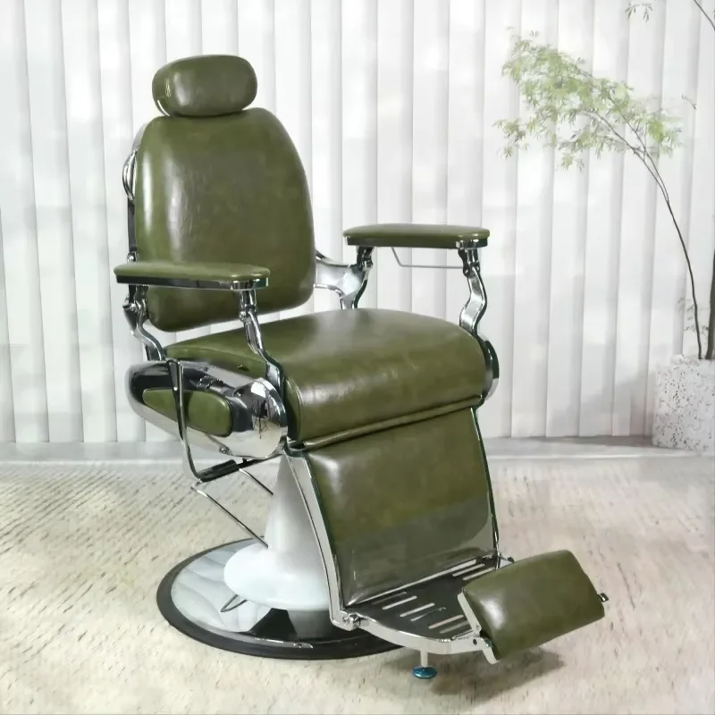 Modern Heavy-Duty Portable Barber Chair Durable Green Silver Reclining Salon Styling Hair Salon Chair at Wholesale