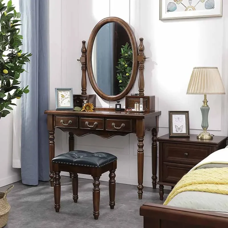 

wood nordic brown dresser eithe bedroom girl Luxury Hotel Makeup Dressing Table Storage Mirror Schminktisch Bedroom Furniture
