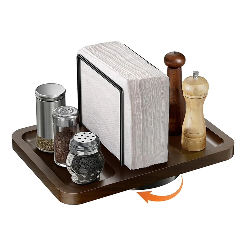 

ABKP-Rotating Metal Napkin Holder For Table, Napkin Dispenser With Salt And Pepper Shaker Caddy Standing Paper Towel Holder