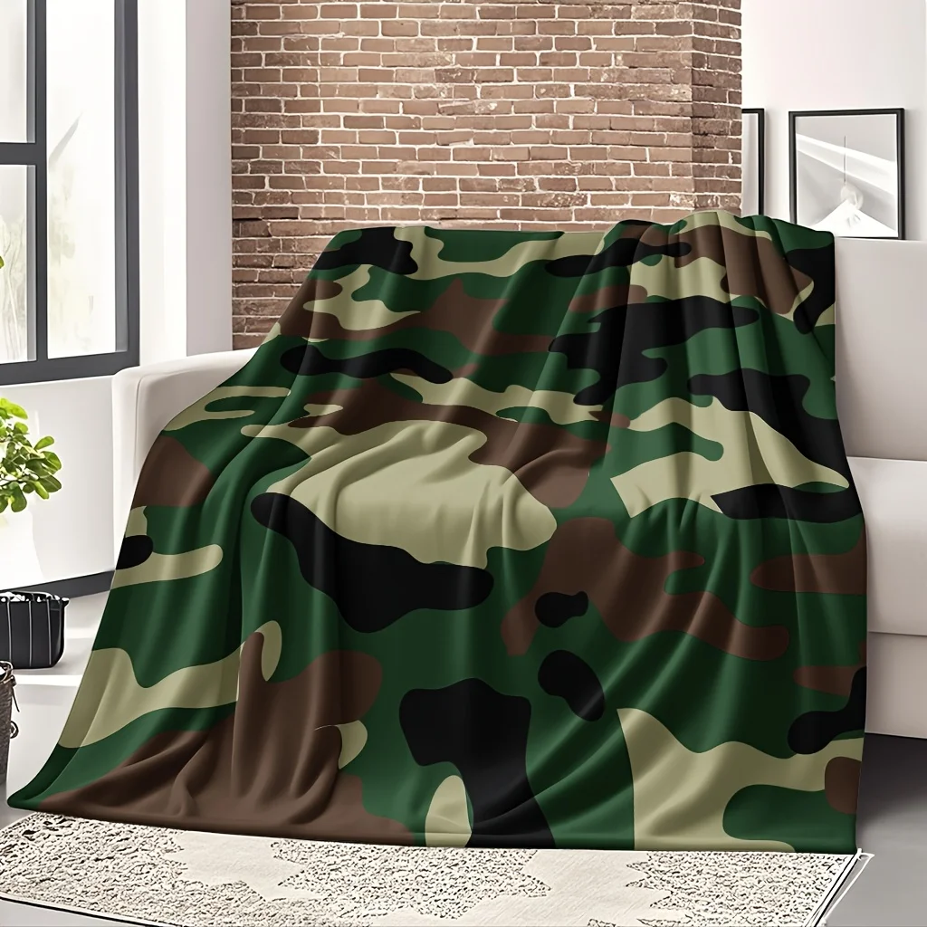 Military Camouflage Blanket - High-Definition Digital Print, All-Season Home Decor, Camping & Gift, Machine Washable, Modern Sty