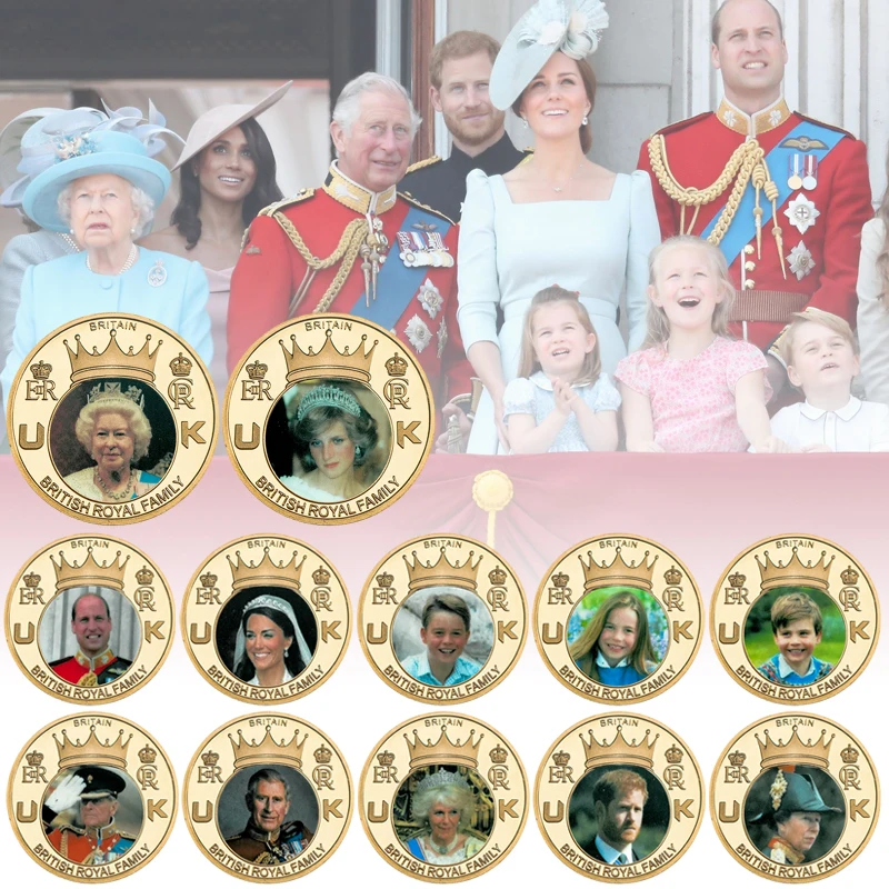 

10pcs Queen Elizabeth II Gold Commemorative Coins Set British Royal Family Challenge Coins Collectible Medal Souvenir Gifts