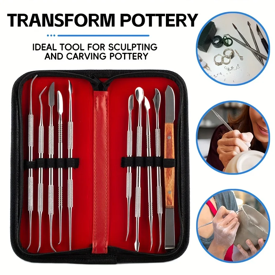10Pcs/Set Professional Wax Carving Tools Kit Stainless Steel Sculpting Set with Case for Candle Clay Jewelry Making Art DIY Gift