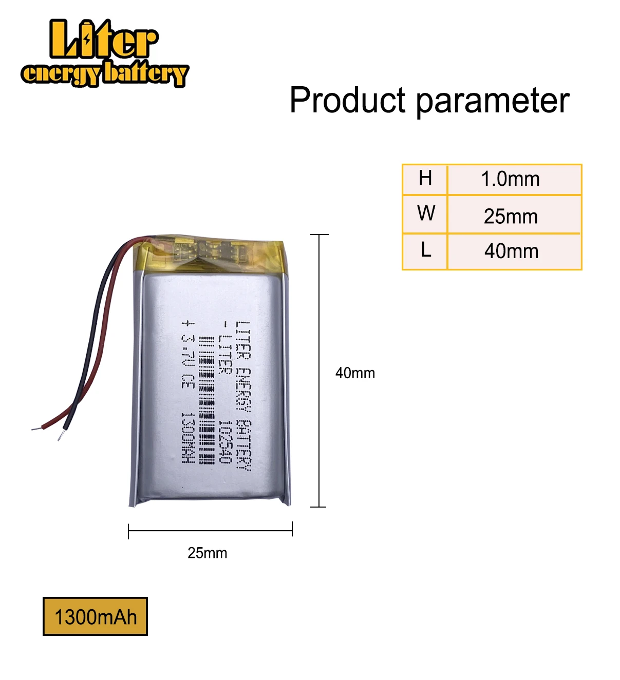 102540 3.7V 1300mAh Rechargeable Li-Polymer Li-ion Battery For mp3 mp4 mp5 toys DVR GPS PDA Tools LED Ligts Lamps