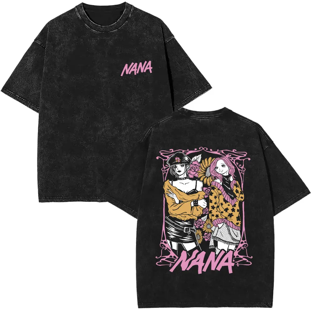 Anime Nana Osaki Vintage gewaschene T-Shirts Grunge Black Stones Y2k Streetwear Männer Frauen 90er Jahre Cartoon übergroße Kurzarm T-Shirt – Detail 21