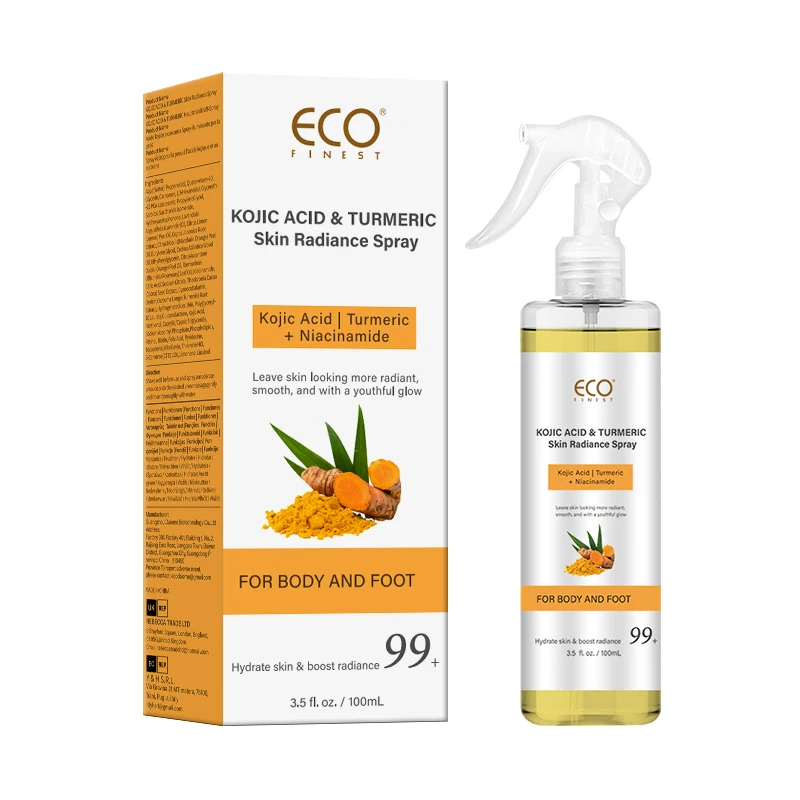 Kojic Acid & Turmeric Skin Brightening Spray for Body & Feet with Niacinamide - Radiance Enhancer Foot Care Solution