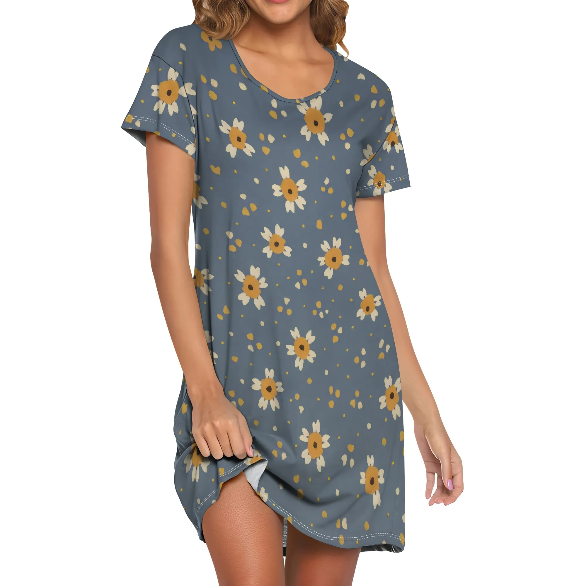 

Women’s Plus Size Summer Casual T Shirt Dresses Loose Flowy Short Sleeve Mini Sundress Sexy U-Neck A-line Swing Dress