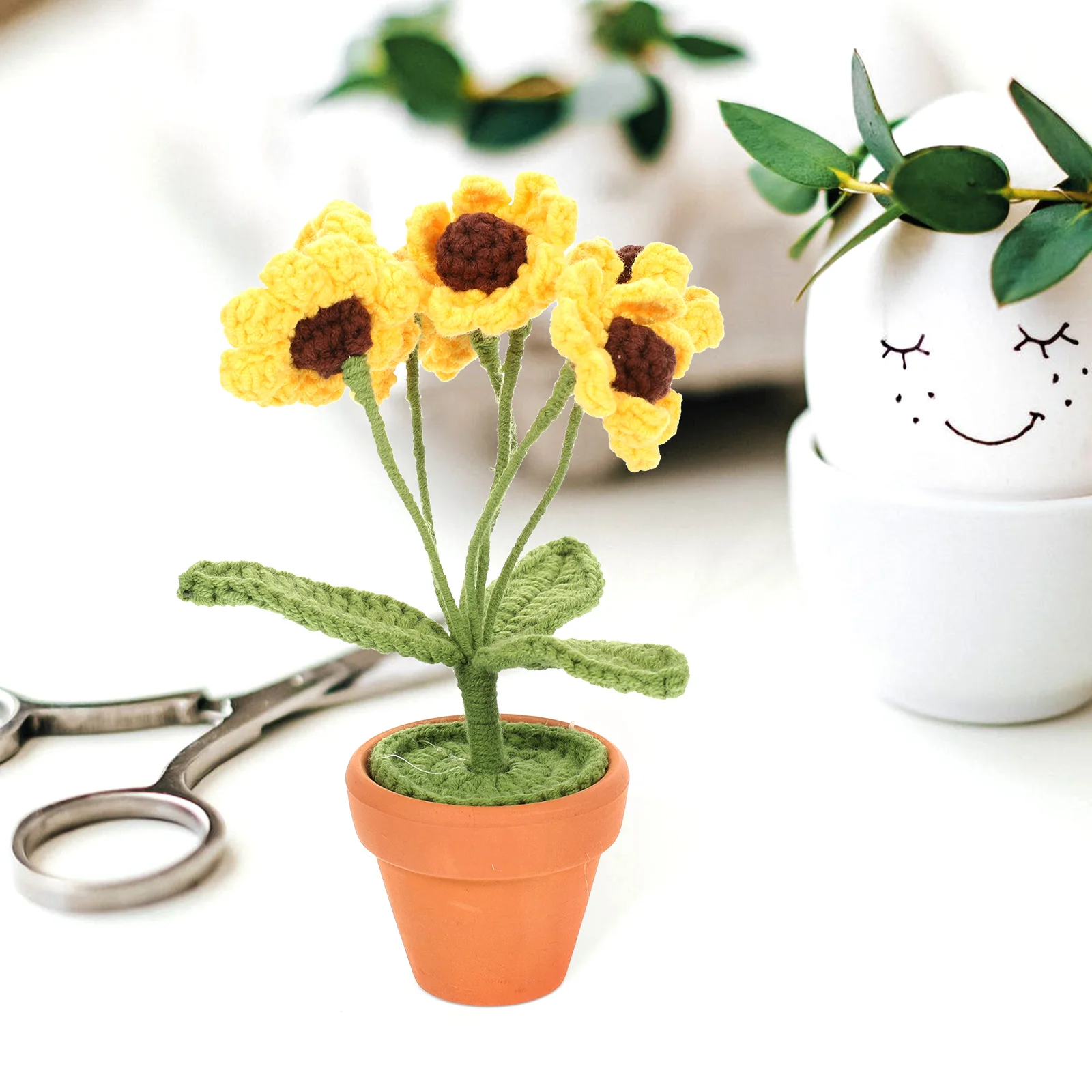 

Artificial Flower Ornament Crochet Sunflower Decorative Flowers Plant Mini Simulation Pot Cotton Thread Craft